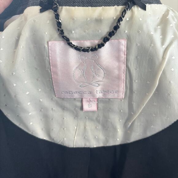 Rebecca Taylor Gray Puff Sleeve Fitted Blazer Peplum Jeweled Buttons Twee Career - Picture 7 of 9